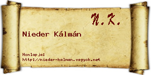 Nieder Kálmán névjegykártya
